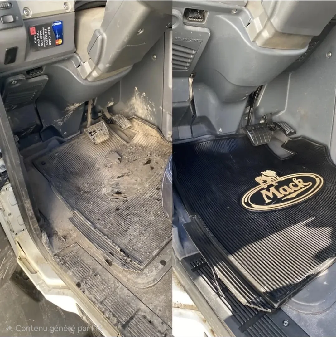 Cab floor before and after cleaning, image montage from the existing website
